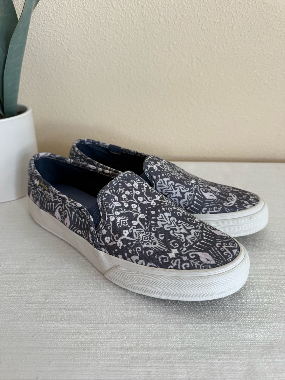 Keds Navy Blue Patterned Slip-On Canvas Sneakers